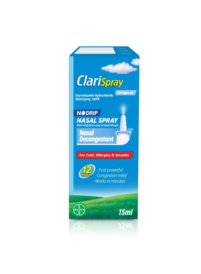 BAYER Clarispray Original Nasal Decongestant Spray 15Ml - Image 2
